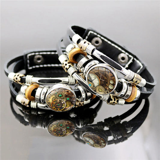 Women's & Men's & Mechanical Gear Pattern Leather And Retro Punk Bracelets