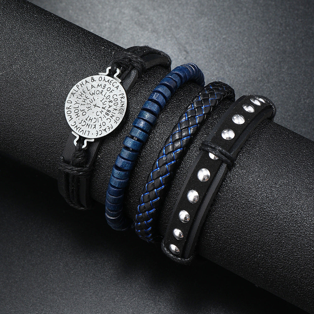 Handgewebtes Leder-Set für Herren, Anzug-Schmuck-Armbänder