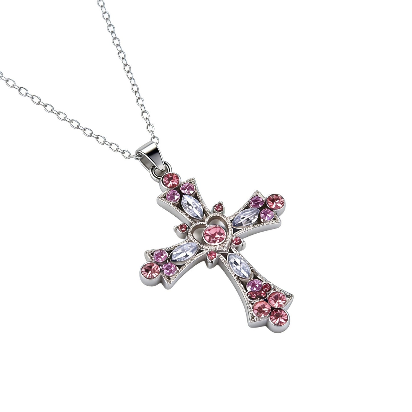 Cross Pink White Punk Simple Design Clavicle Necklaces