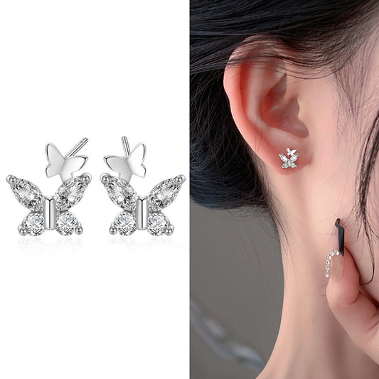 Sier – boucles d'oreilles simples et fraîches en Zircon, Double papillon