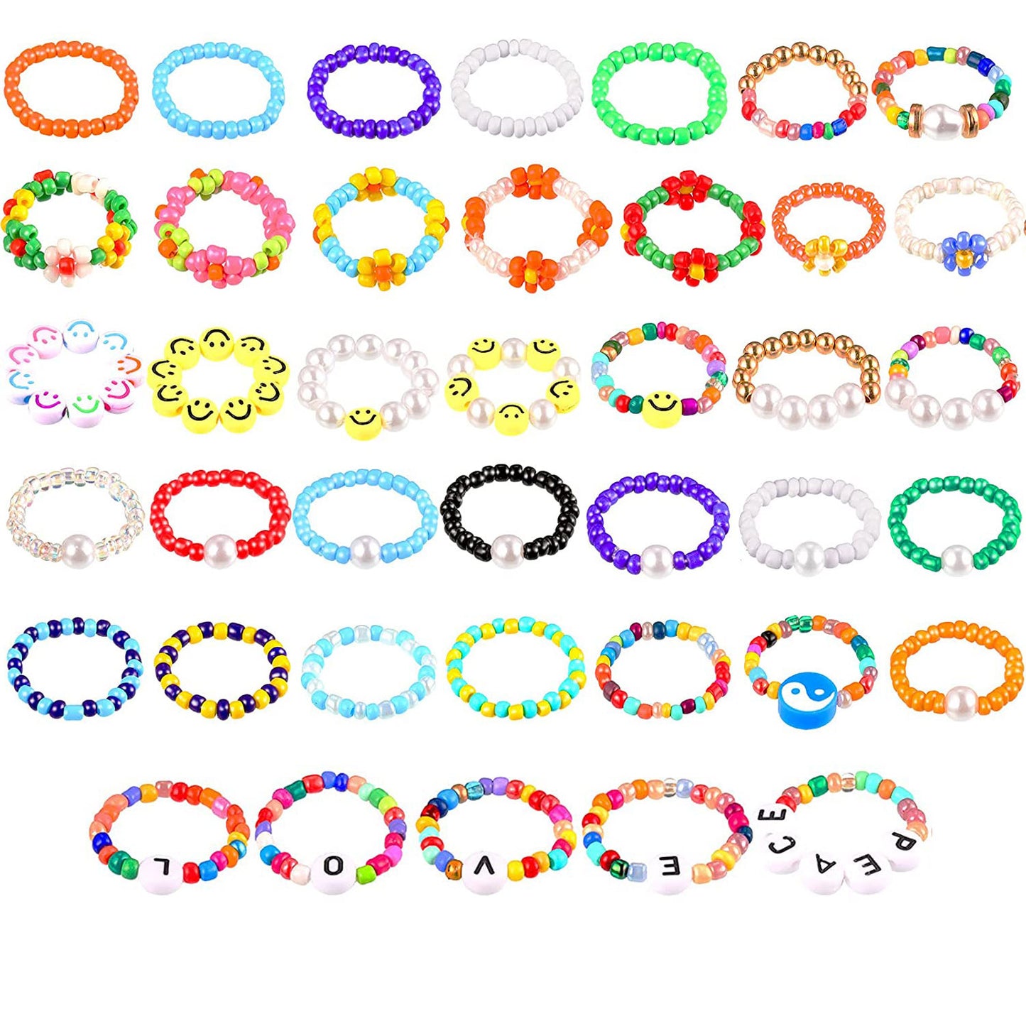 Bead Flower Colorful Woven Small Index Finger Female Rings