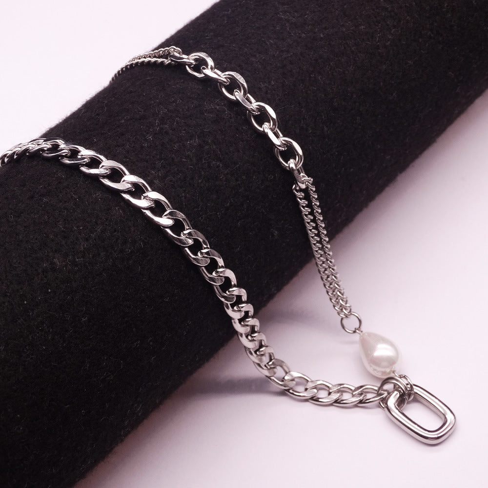 Men's Hop Titanium Steel Fashion Stitching Cuban Clavicle Chain Necklaces