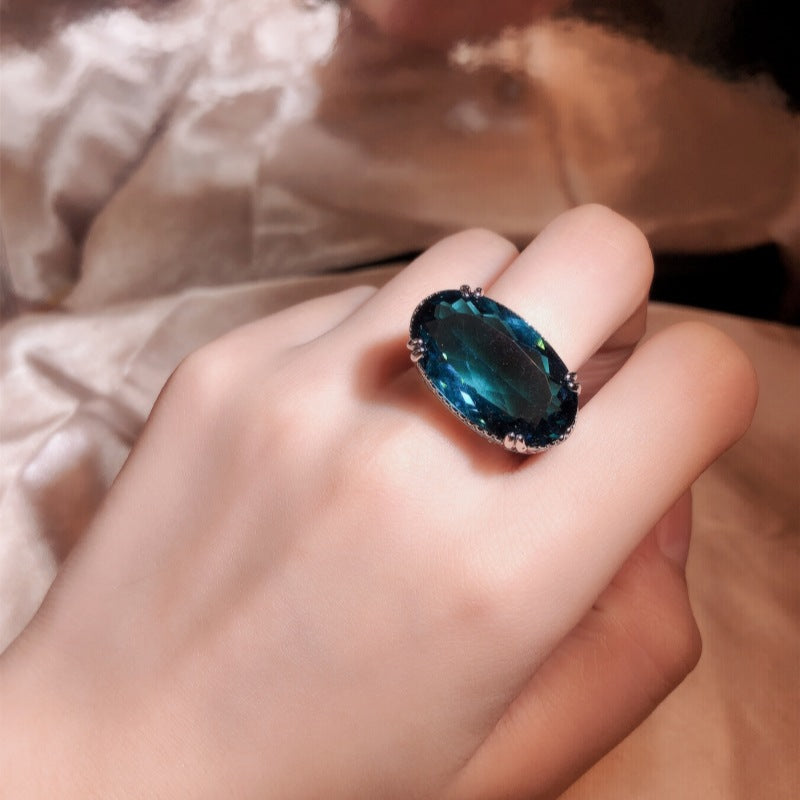 Women's Party Light Blue Big Gem Sier Rings
