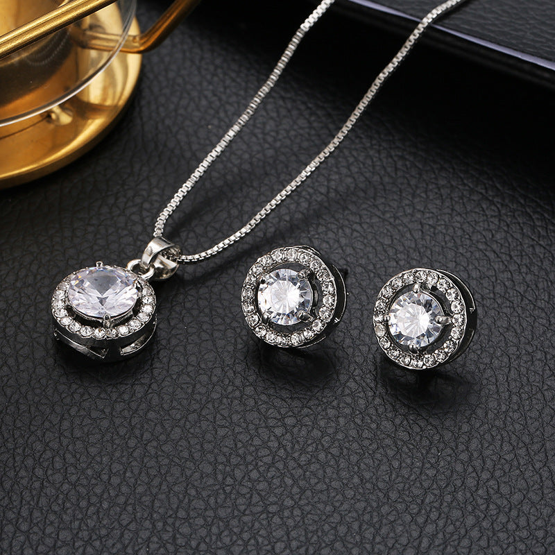 Fashion Temperament Bride Two-piece Round Diamond Rings