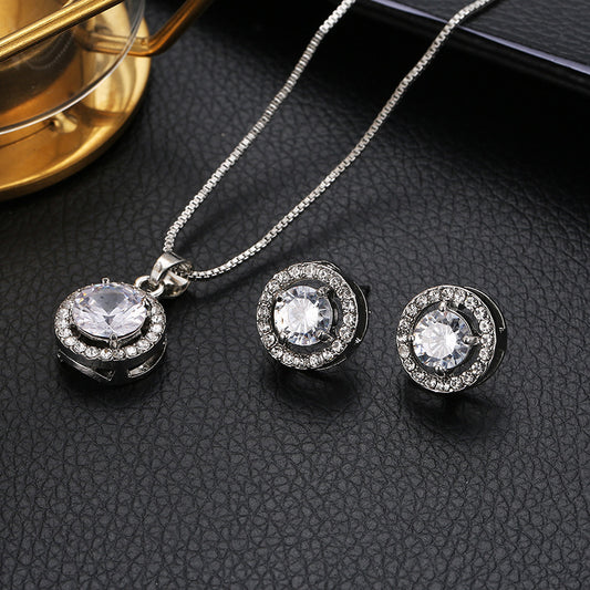 Fashion Temperament Bride Two-piece Round Diamond Rings