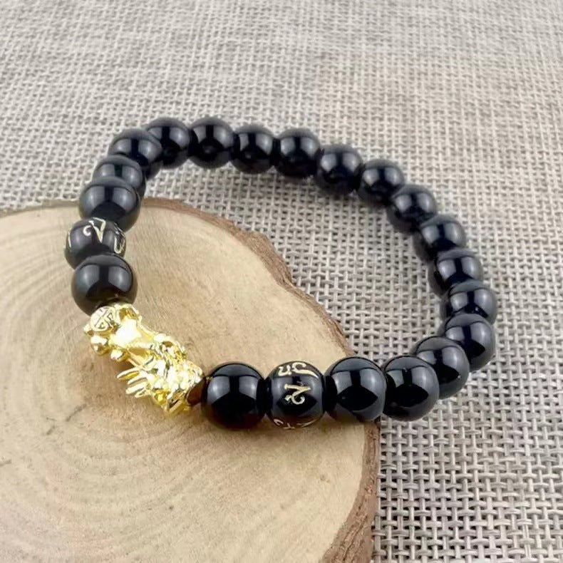 Men's Pi Female Hard Obsidian Solid Golden Bracelets