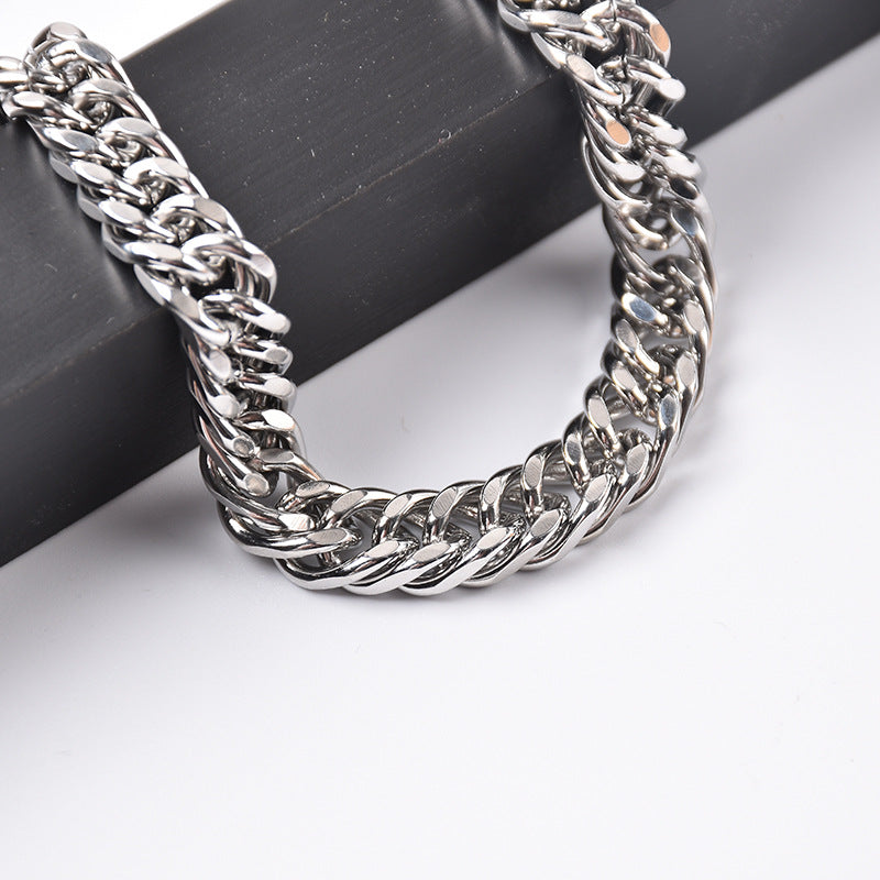 Women's & Men's Buckle Titanium Steel Chain Thick Wide Flat Personalized Bracelets