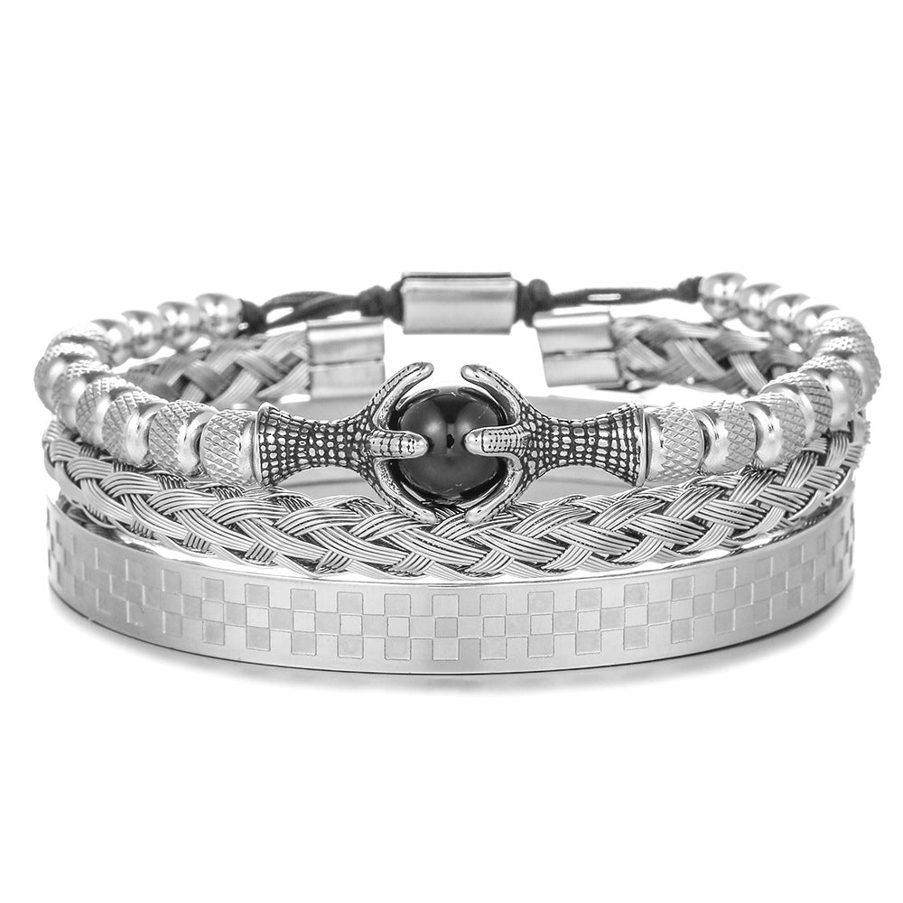 Bracelets combinés en forme de croissant à double rangée de diamants avec boule de strass