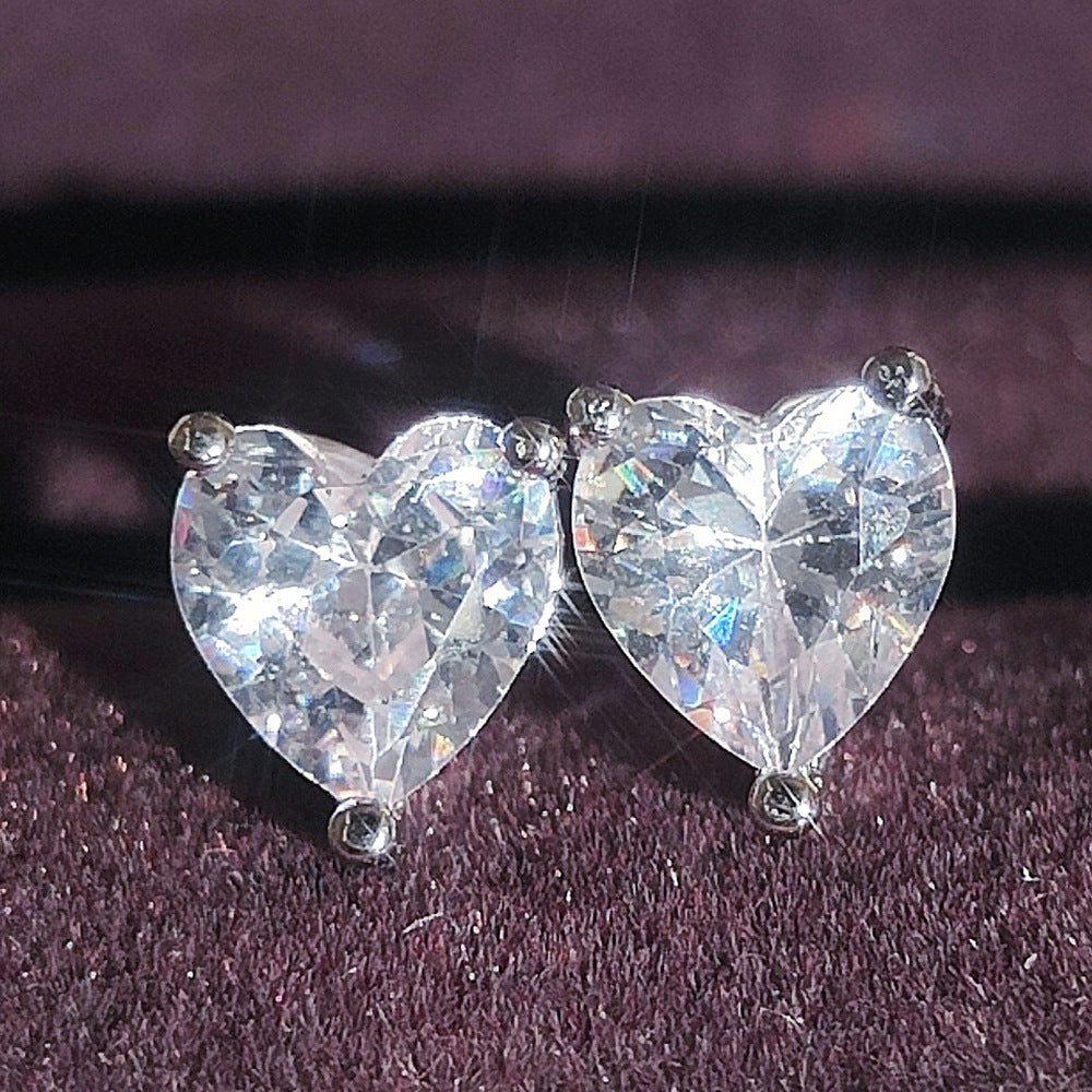 Heart-shaped Zircon White Two-color Female Ear Earrings