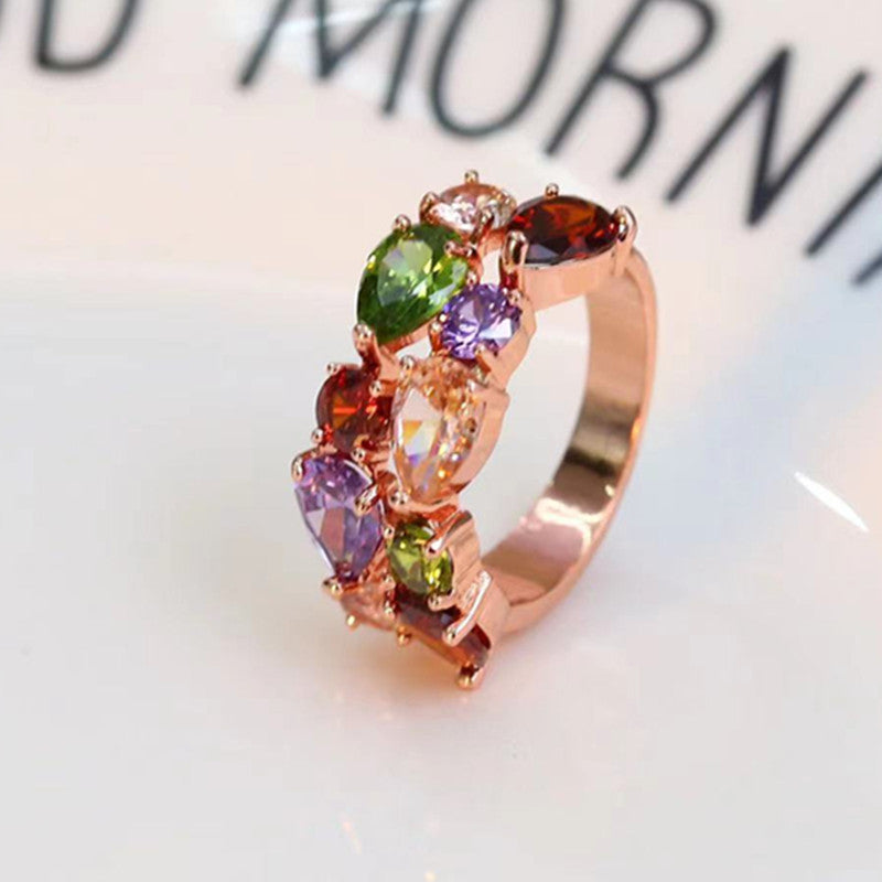 Exaggerated Crystal Suite Color Zircon Three-piece Rings