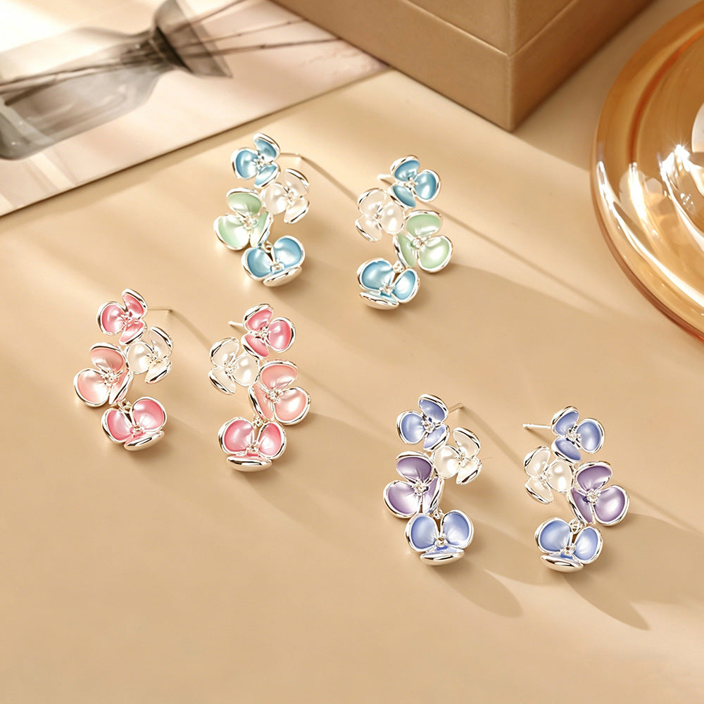 Sweet Gradient Color Glaze Flowers High Sense Fashion Dopamine Lady Earrings