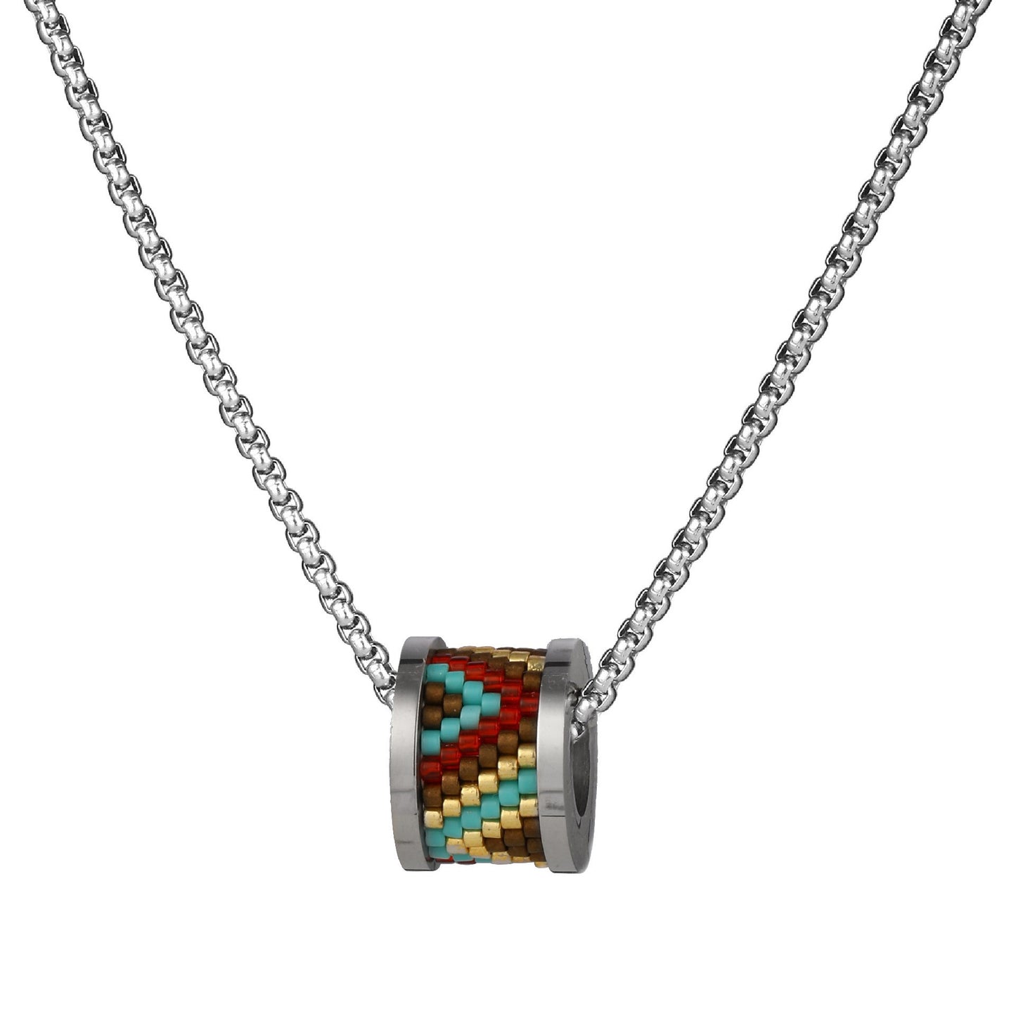 Ethnic Style Hand-woven Color Roman Characters Cylindrical Titanium Steel Necklaces