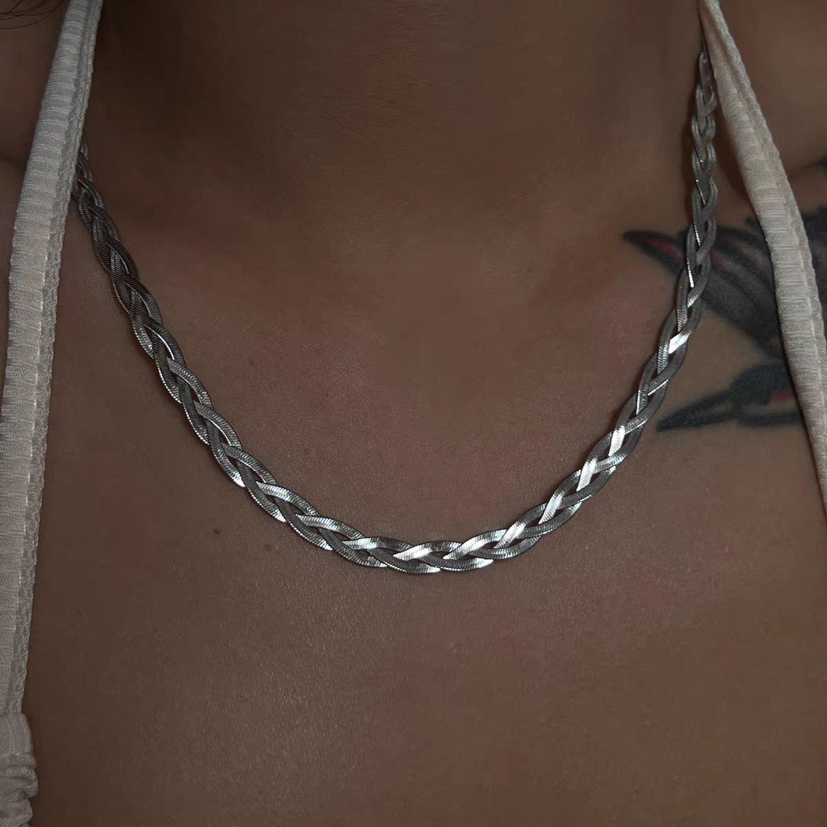 Thin Twin Snake Bone Clavicle Titanium Steel Necklace