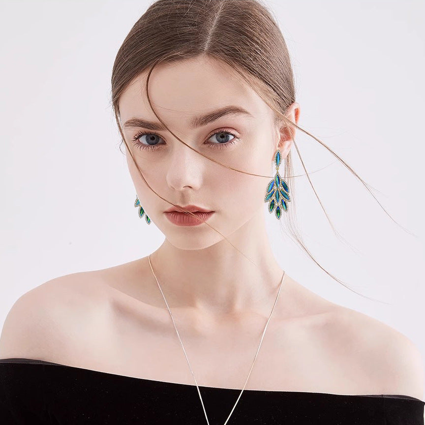 Women's Colored Diamond Exaggerated Full Flower Leaf Earrings