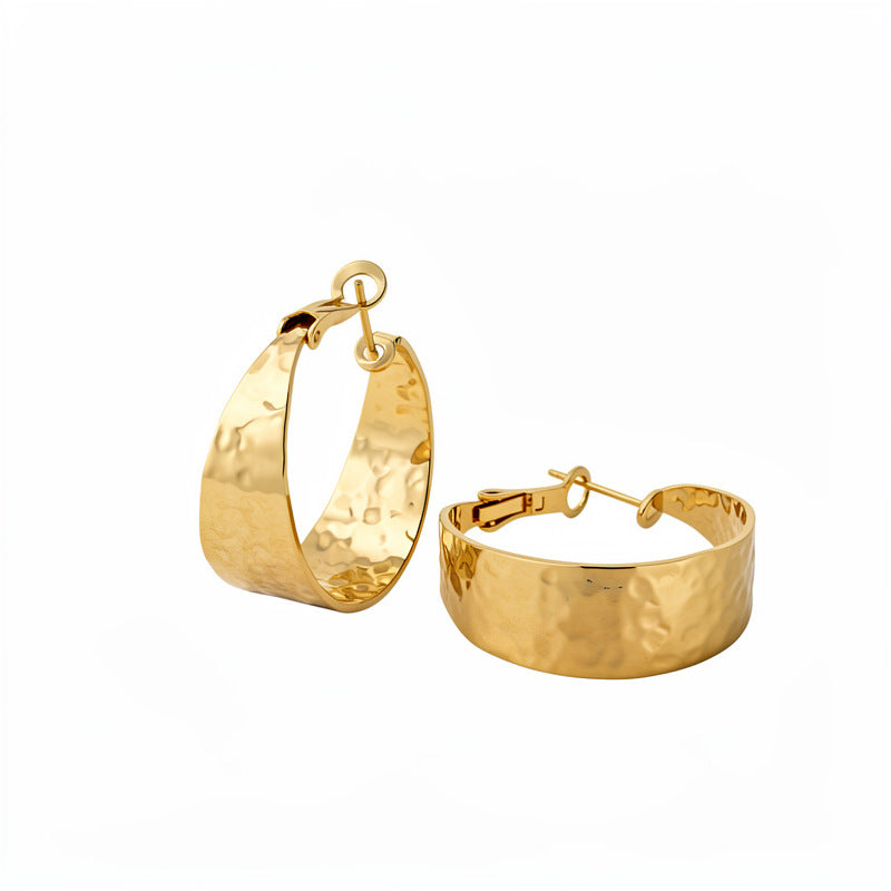 Women's Plated Pleated Metallic Round Sier Pin Ear Simple Advanced Geometric Rings