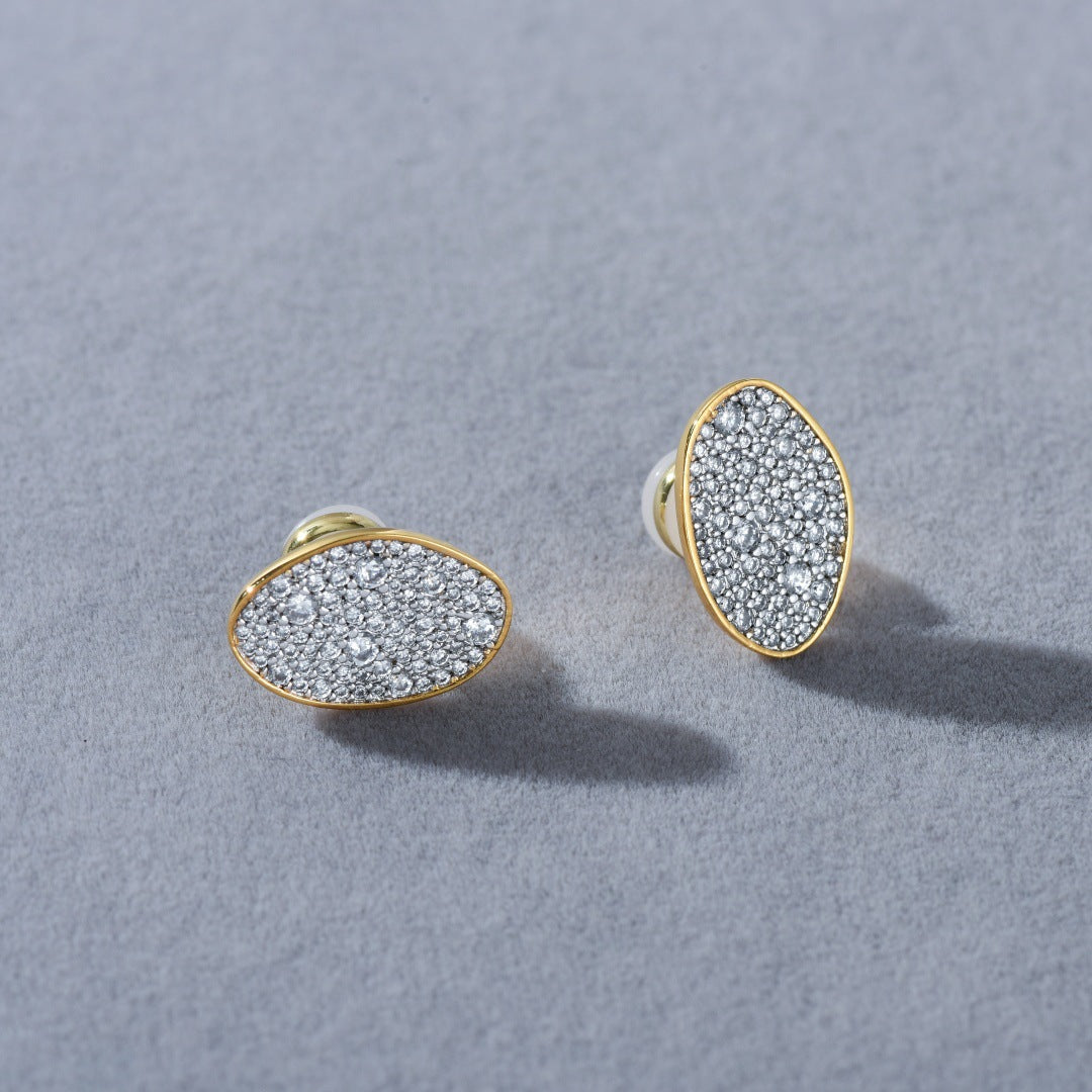 Trendy Oval Metal Inlaid Zircon Classic Earrings