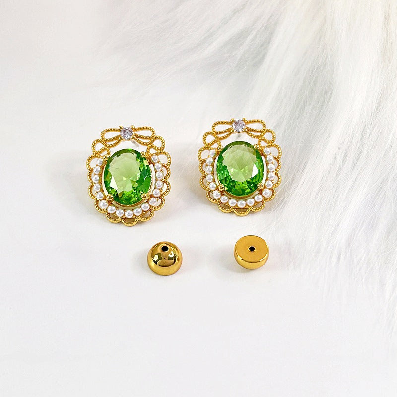 Women's Court Style Olive Green Hollow Ear Rings