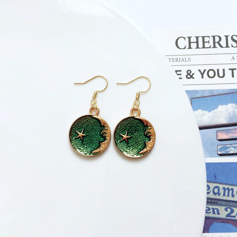 Women's Cartoon Metal Dripping Planet Moon Blue Starry Sky Earrings