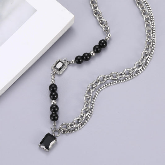 Women's & Men's & High-grade Spring And Trendy Shiny Black Gem Necklaces