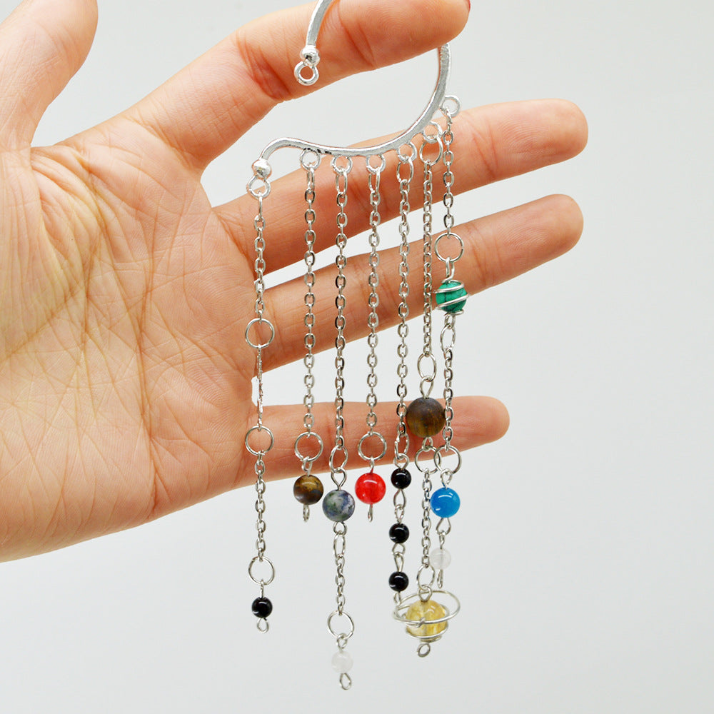 Handmade Natural Beads Earth Saturn Universe Sun Ear Rings