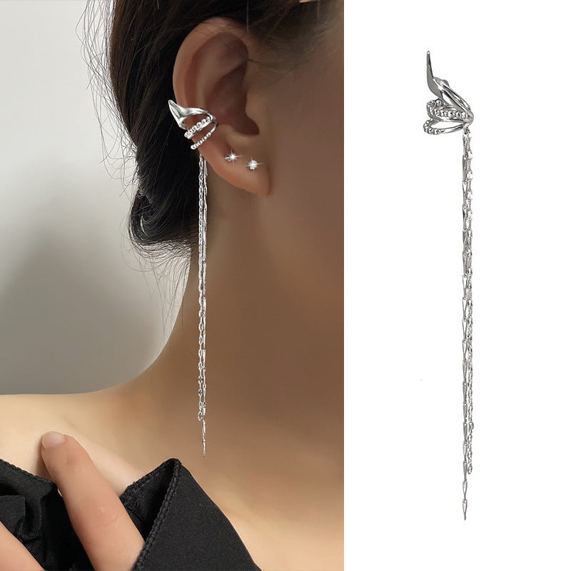 High-grade Long Earless Geometric Tile Chain Ear Clip