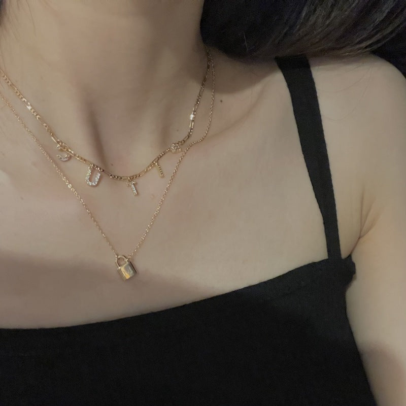 Luxury Gilded Square Chain Word Combination Twin Necklaces