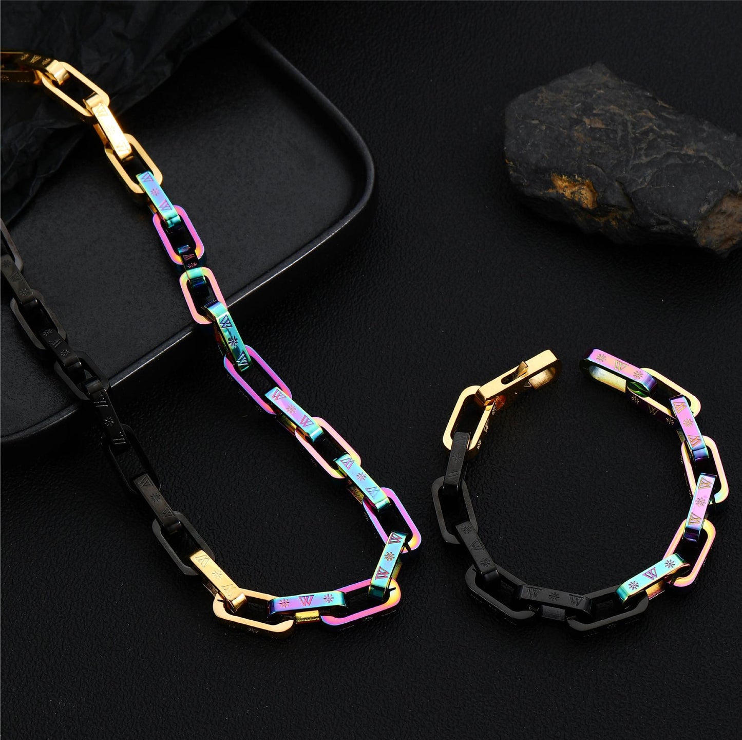 Women's & Men's Hardened And Trendy Titanium Steel Personality Color Matching Bracelets