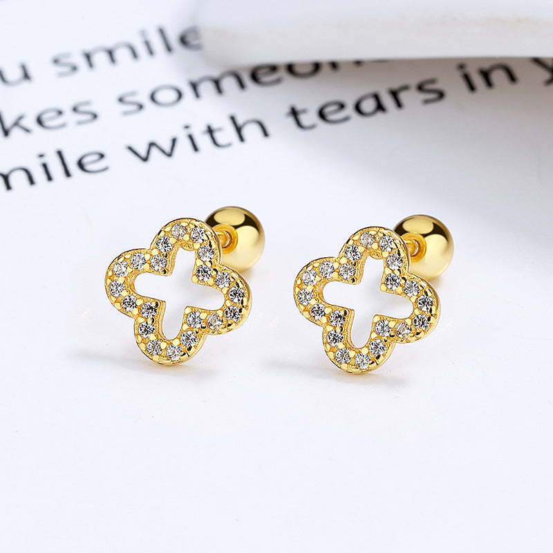 Women's Four-leaf Clover Tightening Buckle Thread Sterling Sier Simple Earrings