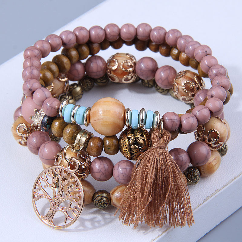 Fashion Simple Bohemian Wooden Beaded National Bracelet
