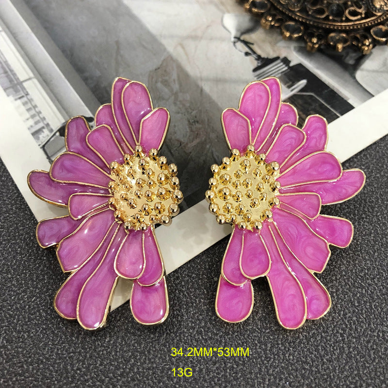 Enamel Glaze Color Flower Petals Sier Earrings