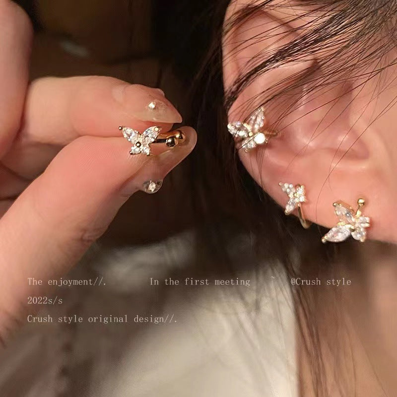Refined Zircon Butterfly Female Light Luxury Minority Ear Clip