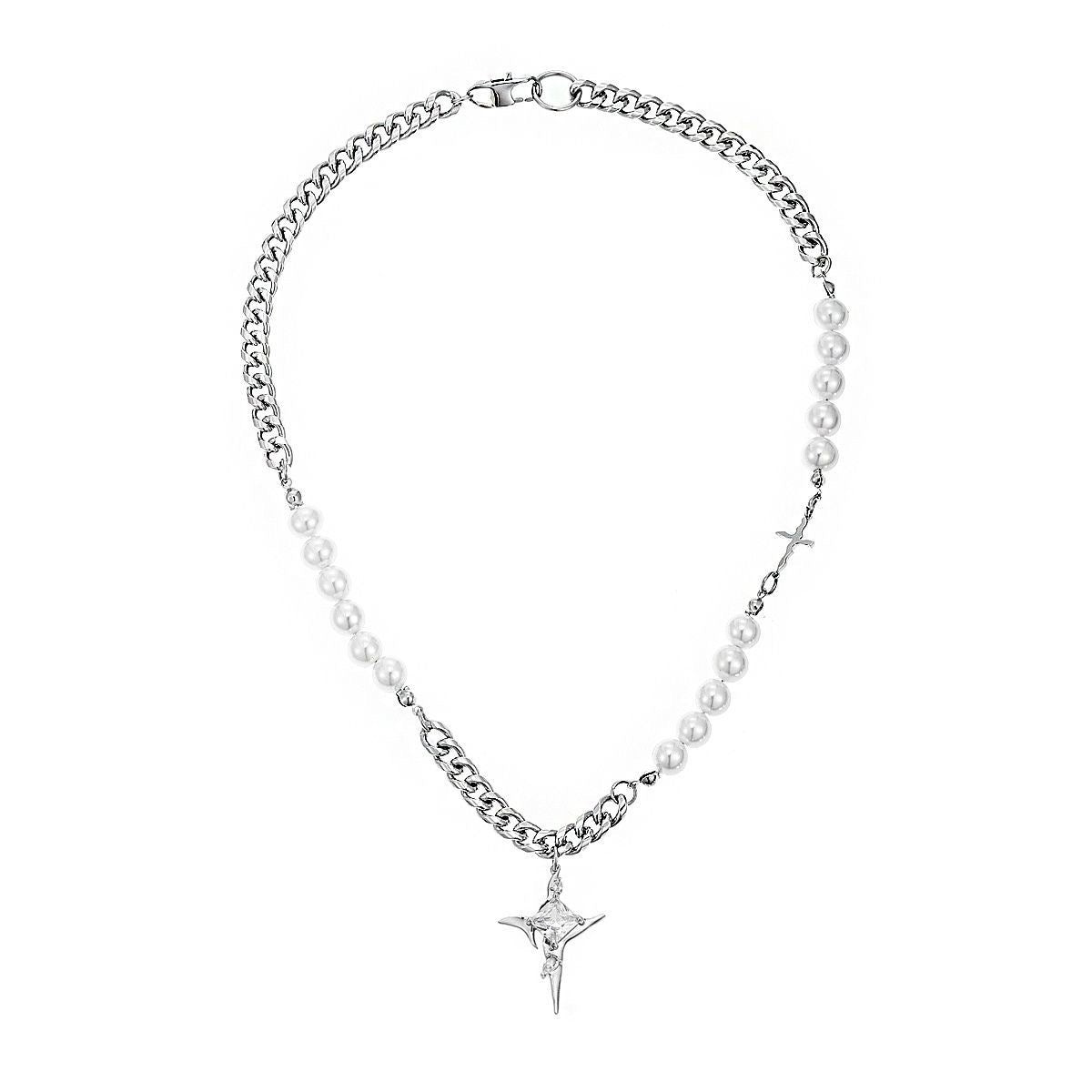 Men's Titanium Steel Pearl Cross Light Luxury Minority Necklace