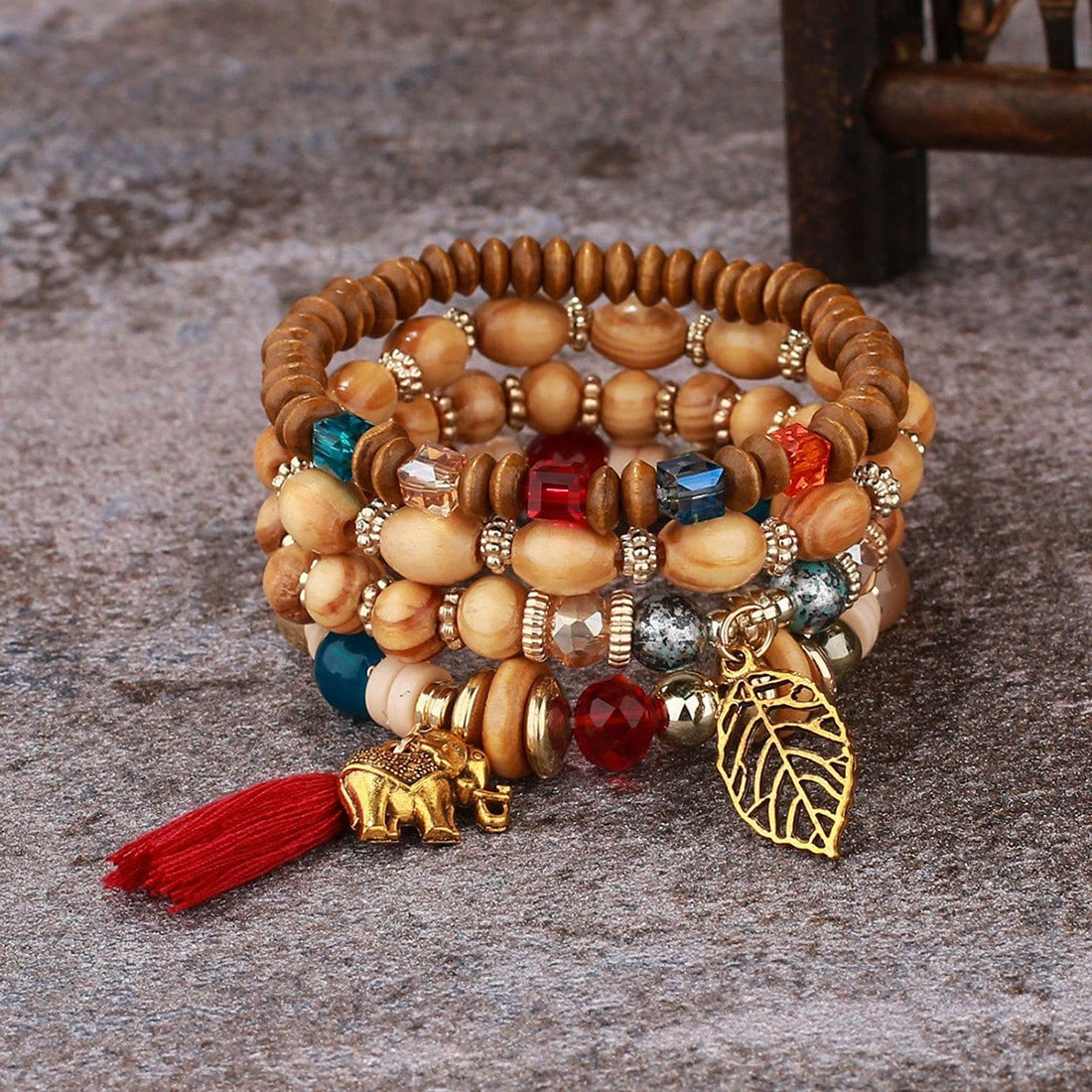 Bohemian Style Wooden Bead Beaded Elastic Elephant Bracelets