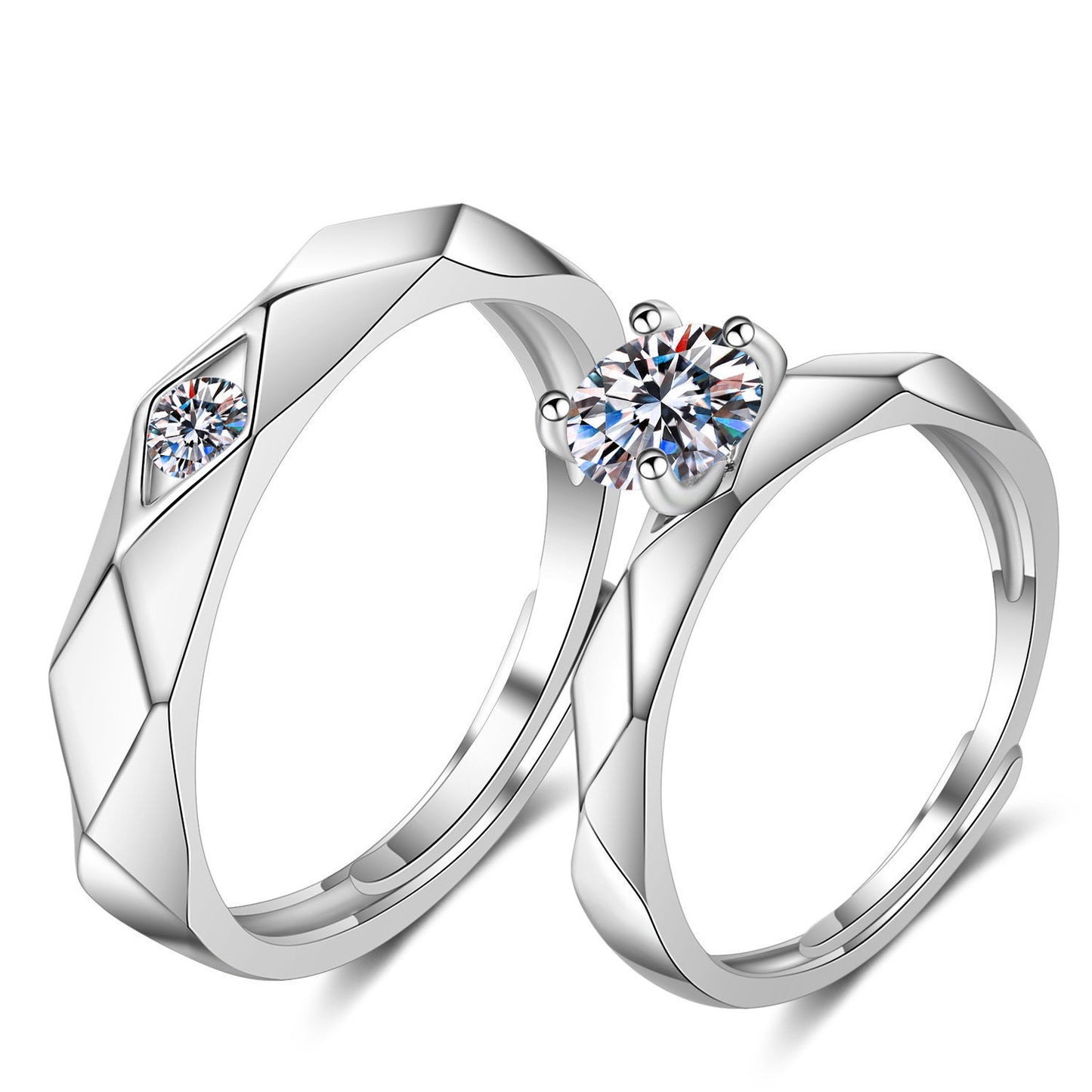 Women's & Men's Style Couple Sier Plated Open Live Rings