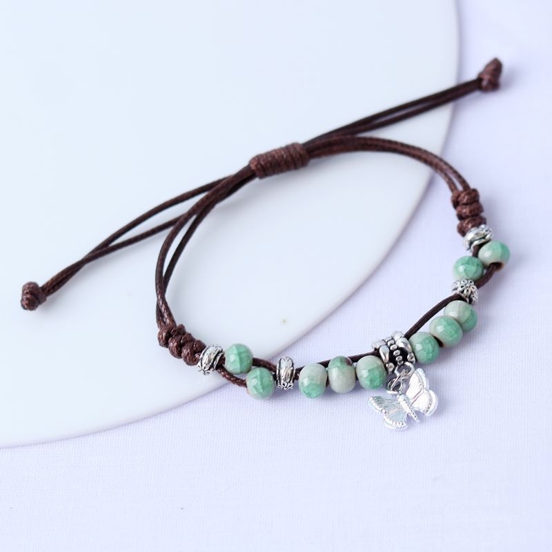 Chinese Retro Butterfly Niche Ceramic Decorative Woven Hand Bracelet