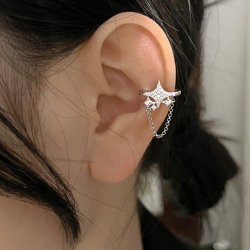 Star Personality Street Punk Diamond Four Stars Ear Clip