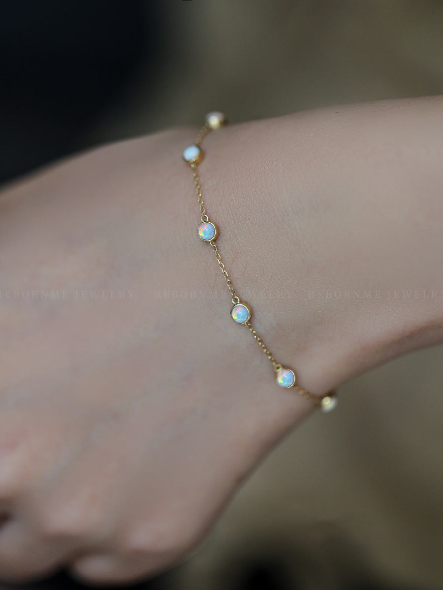 Sier Plated Thin Opal Retro Minority Bracelets