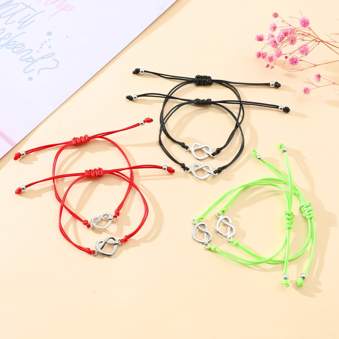 Fine Throw Alloy Knotted Heart Exquisite Woven Card Bracelets