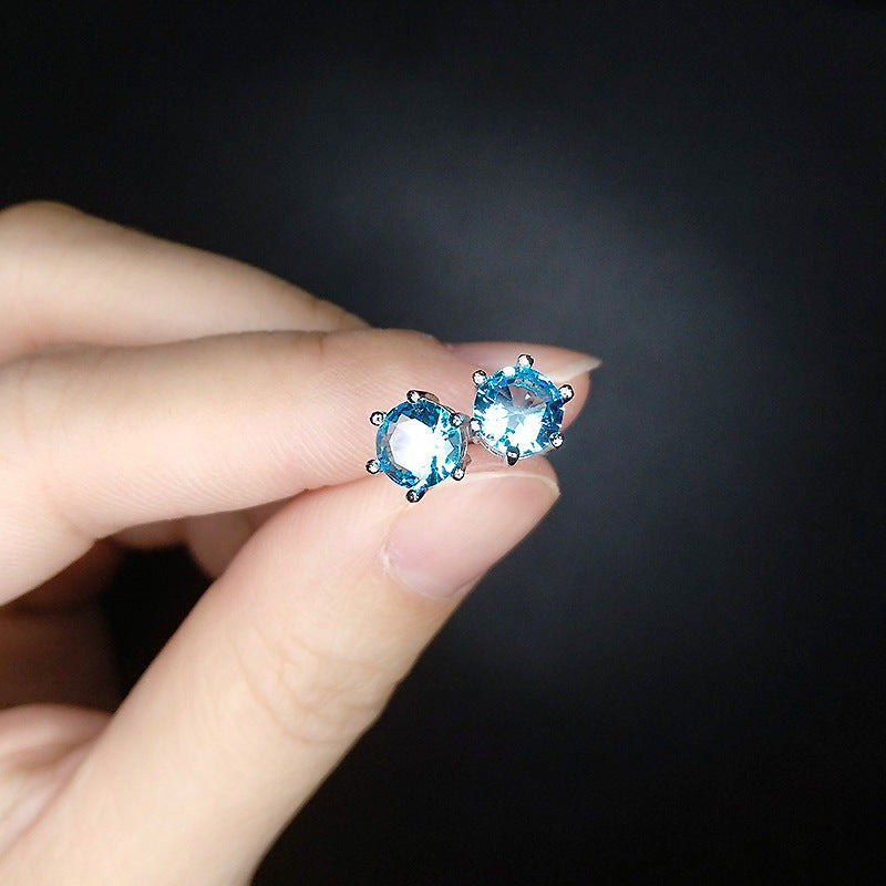 Zircon Imitation Simple Blue Treasure Unisex Single Diamond Earrings