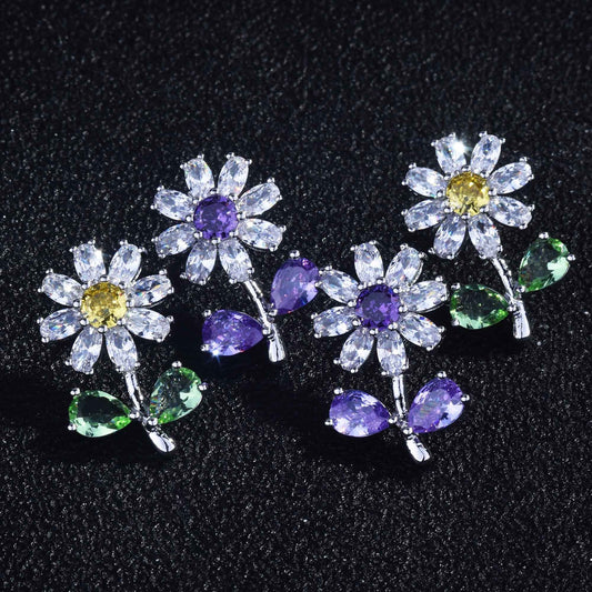 Boucles d'oreilles Flash Little Daisy en diamant à haute teneur en carbone