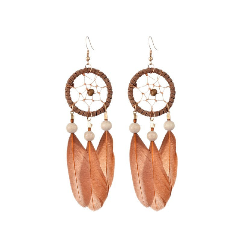 Bohemian Feather Niche Design Red Chinese Style Earrings