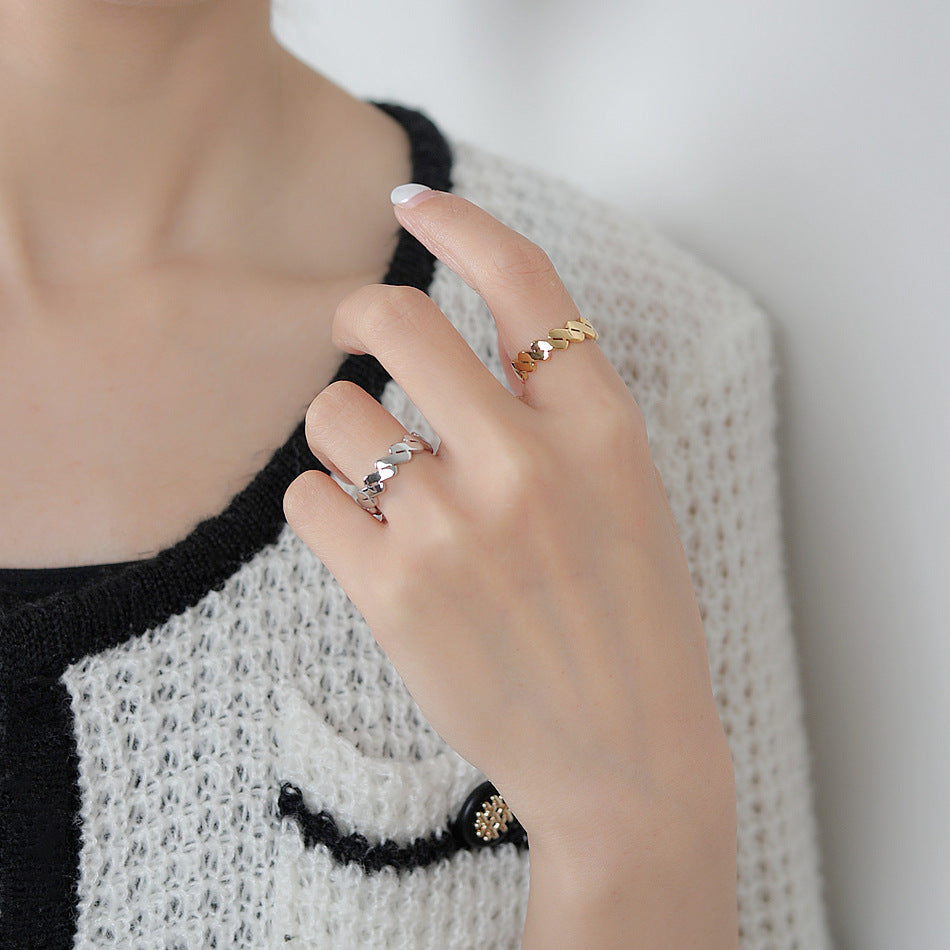 Stylish Graceful Simple Wide Diagonal Stripe Titanium Steel Female Personality Ring