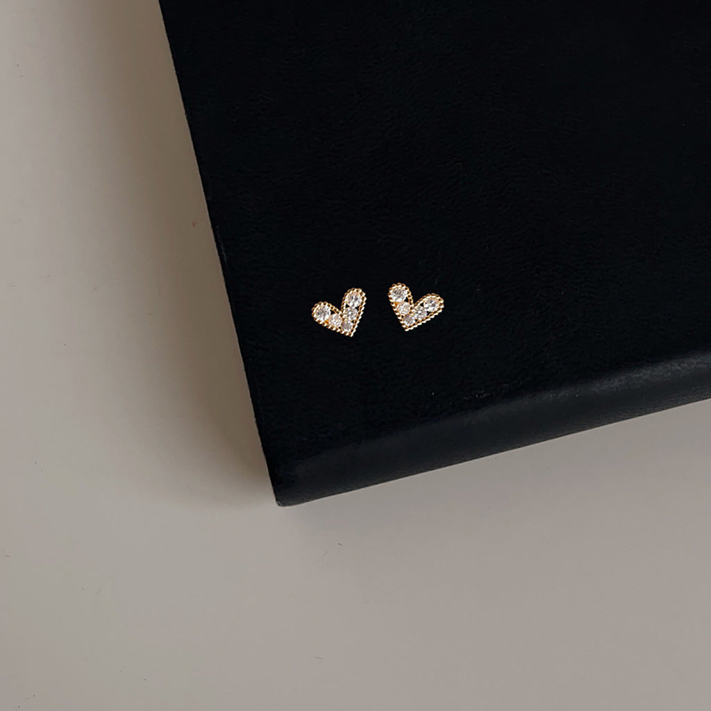 Women's Small Simple Love Heart Korean Sweet Bow Zircon Fashionable Earrings