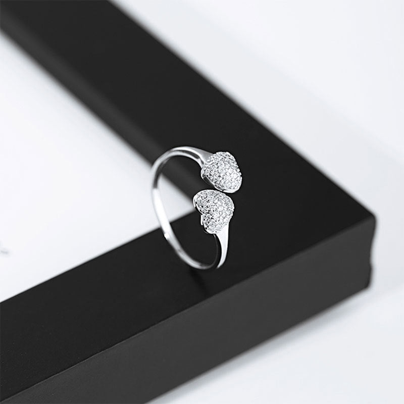 Women's Sterling Sier Zircon Heart-shaped Design Niche Rings