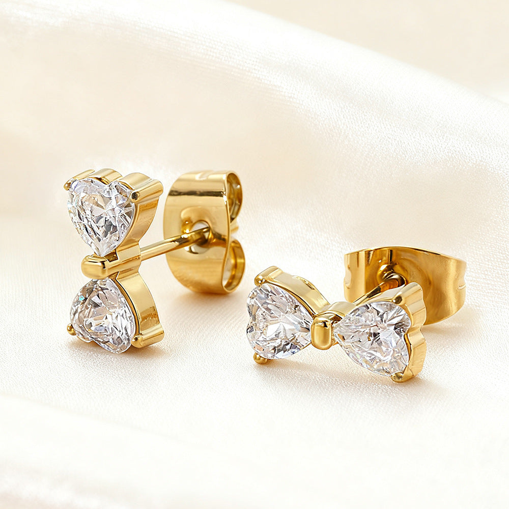Women's Titanium Steel Inlaid Zircon Four Leaf Clover Ear High-grade Gold Stud Earrings