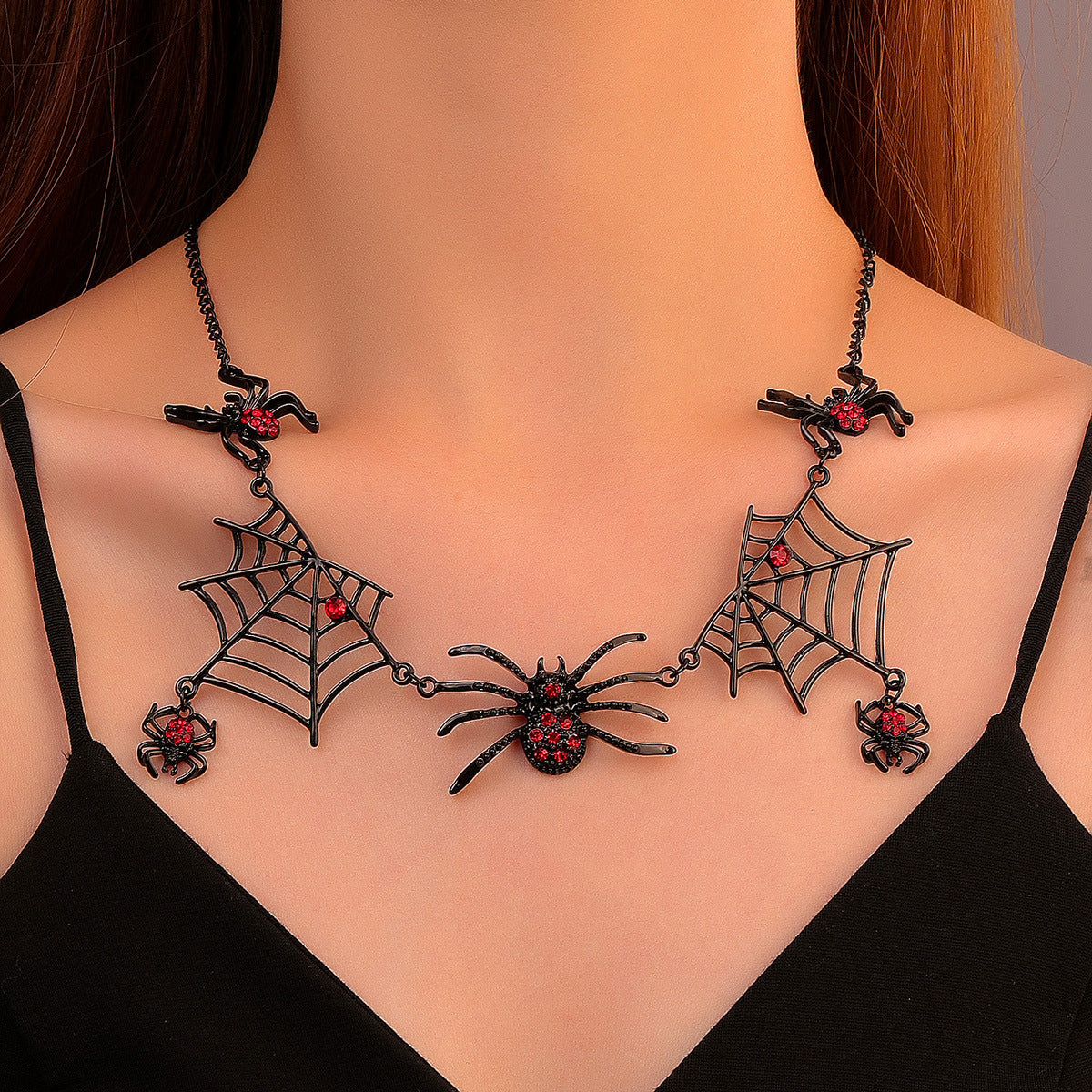 Chain Vintage Gothic Exaggerated Black Spider Web Necklaces