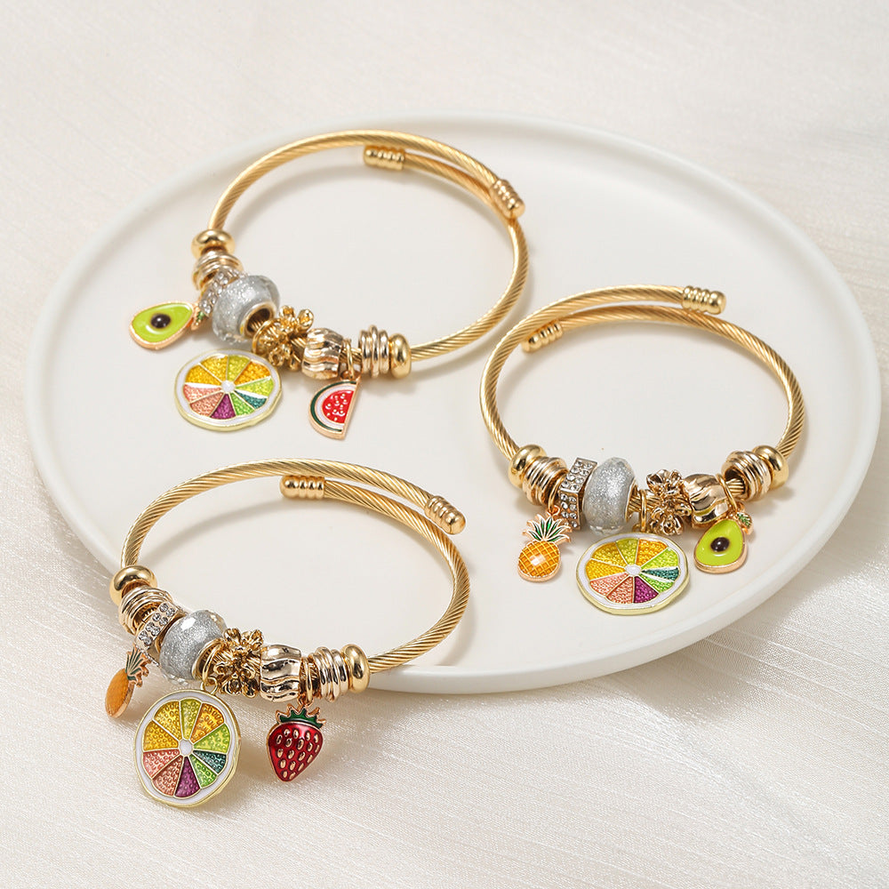 Gold Fresh Summer Fruit Party Open-ended Bracelets