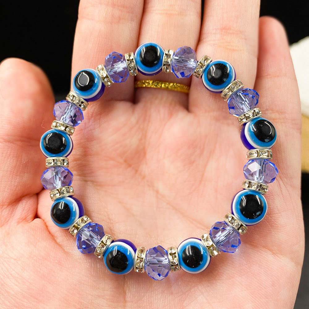 Blue Glaze Cut Devil's Eye Rhinestone Bracelet