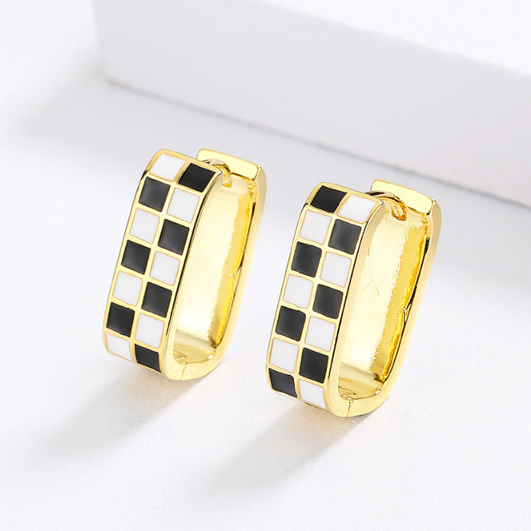 Fashion Enamel Chessboard Square Female Hipster Versatile Personality Jewelry Set