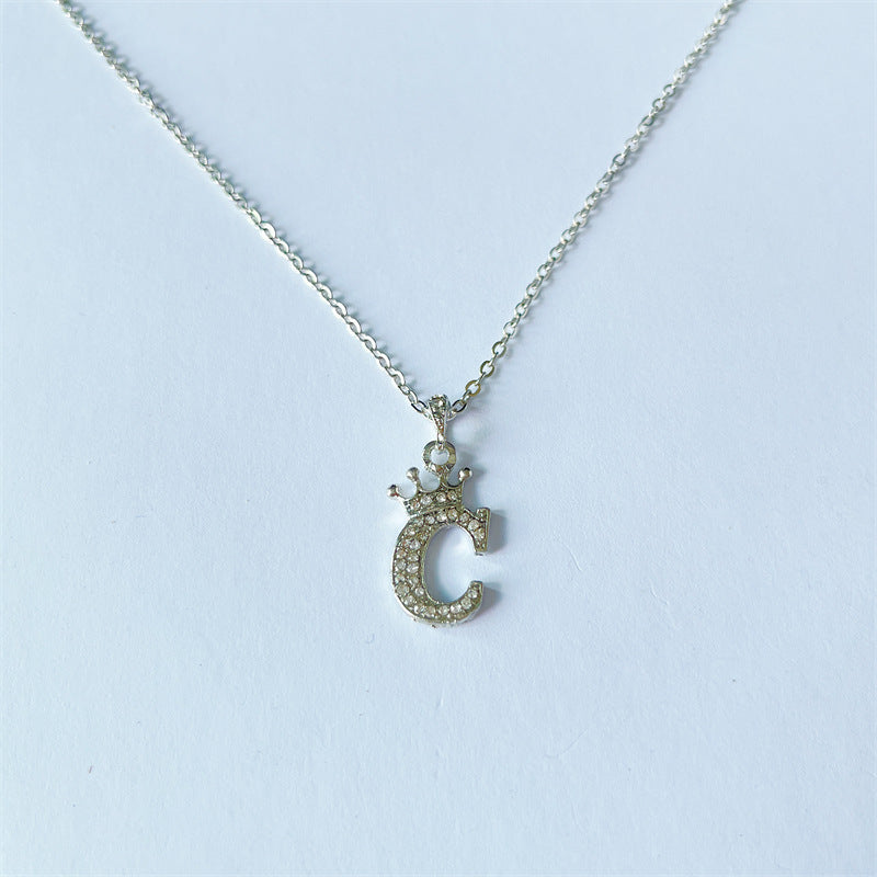 English Letters Full Diamond Pendant Simple Necklaces